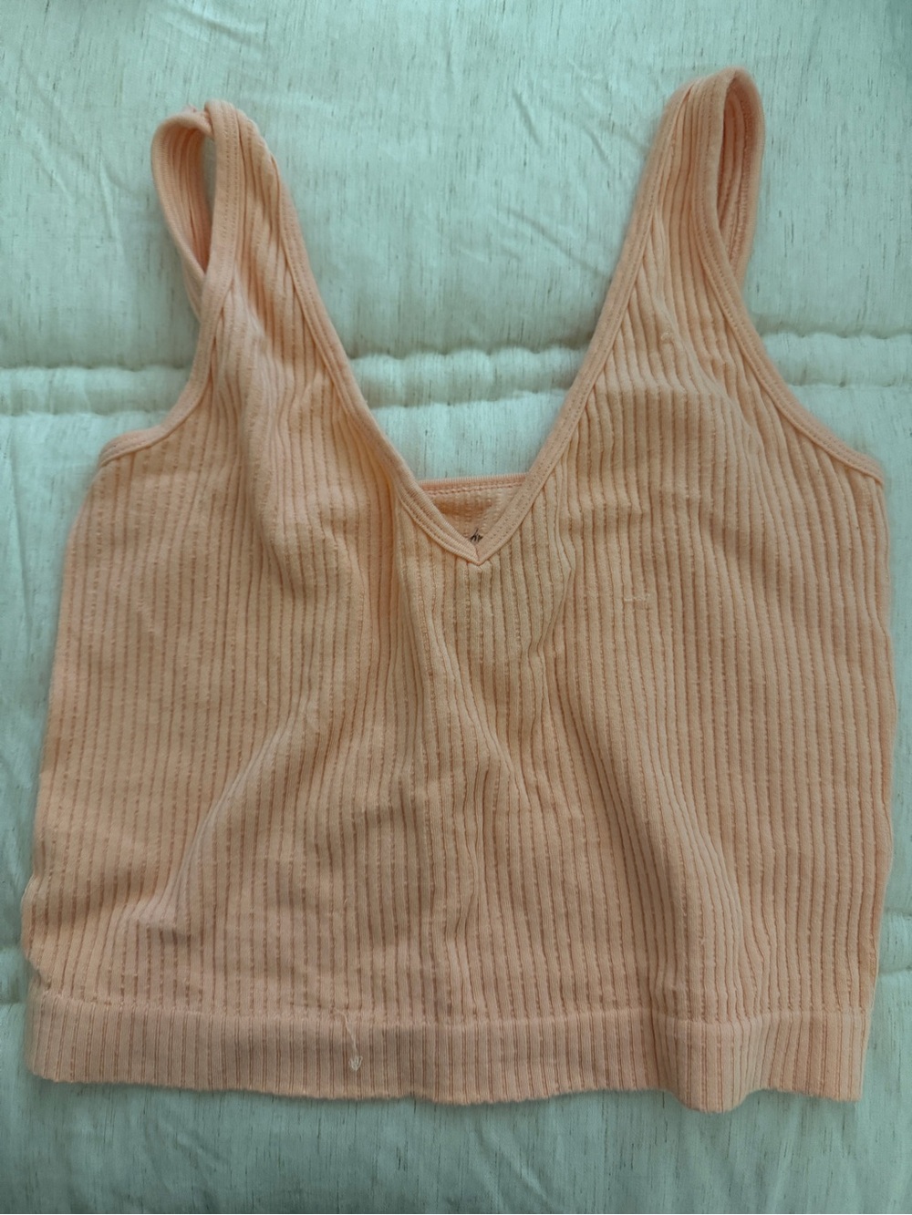 Free People Ribbed V-Neck Cropped Tank - Peach